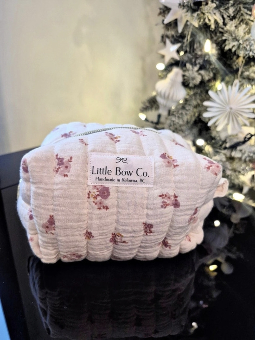 Little Bow Co. Muslin Cotton Small Cosmetic Pouch. Floral Pink & White
